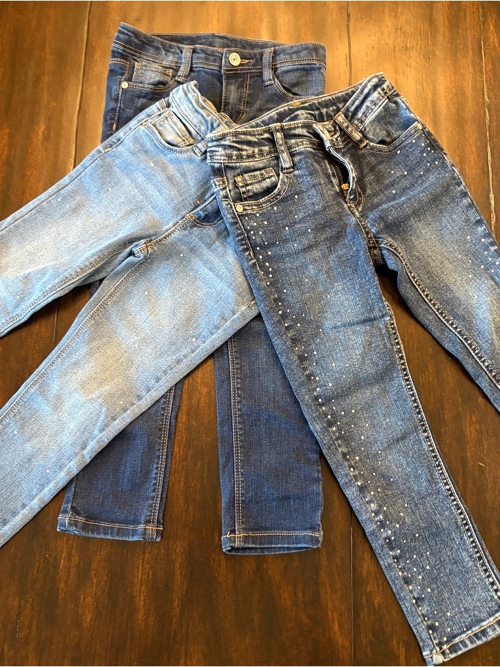 Girls' Blue Denim Skinny Jeans Rhinestones- 3 Pack